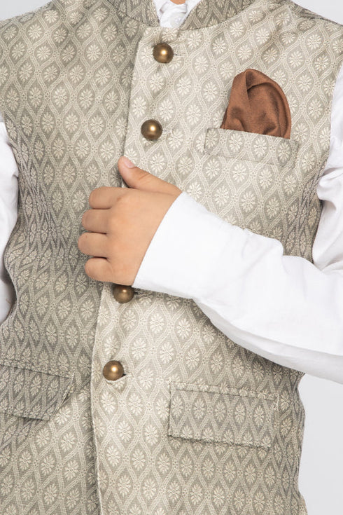 VASTRAMAY Beige Baap Beta Ethnic Jacket Set